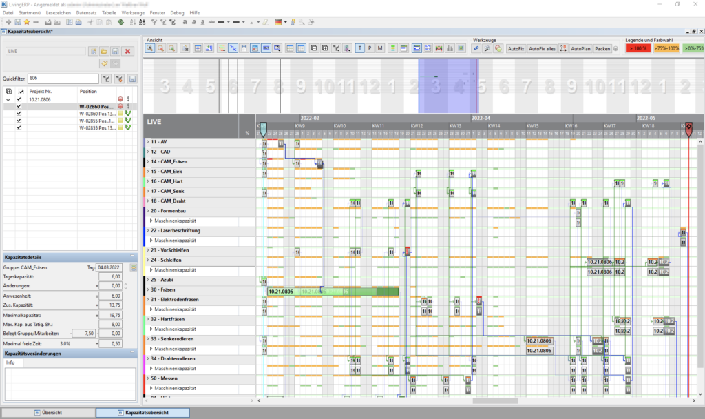 UI der Planungssoftware MoldManager